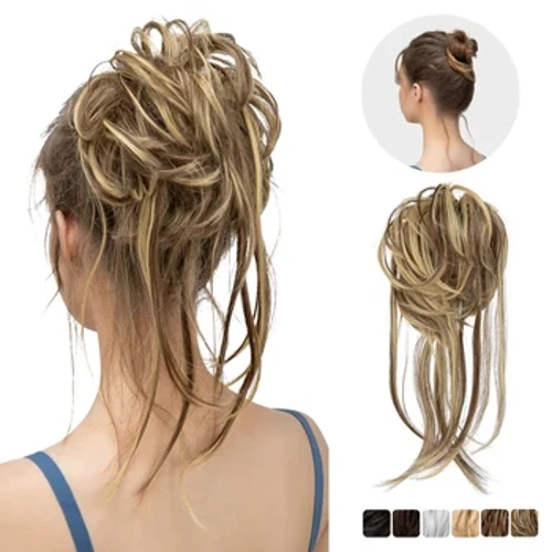 Sintetik elastik, chig'anoqli soch turmagi jingalak jingalak qora sariq jigarrang Chignon tasmali ko'tarilgan donut Ayollar uchun tabiiy soxta sochlar