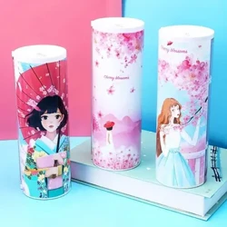 Deli Cylindrical Pencil Case Cartoon Design Multi-functional Student Stationery Box Cute Pencil Holder Para sa mga Batang Kindergarten