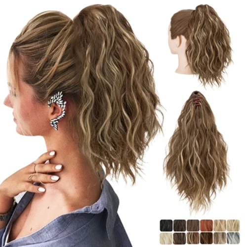 Clip Crafanc Cyrliog Synthetig Mewn Darn Gwallt Byr Brown Merlod 13" Gwallt Ffug Gwallt Pigtail Estyniadau Gwallt