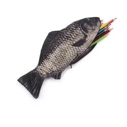 Estojo criativo em formato de peixe, bolsa realista para canetas com zíper, bolsa para maquiagem, presente, caixa de papelaria, material de escritório e escola