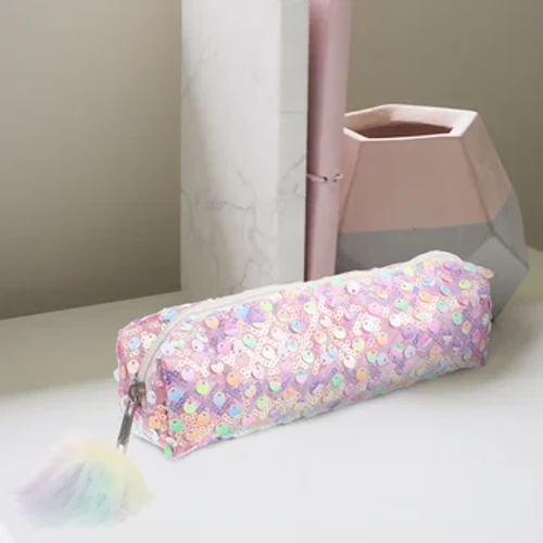Sparkly Pencil Case Student Glitter Chalk Bag Rozā vizulis aplauzums organizators