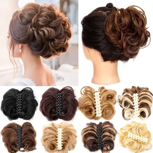 Lộn xộn Móng Vuốt Kẹp Xoăn Ngắn Tổng Hợp Tóc Chignon Tặng Con Lăn Bun Tóc Giả Trong Bộ Tóc Giả dành cho Nữ