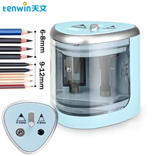Tenwin nouveau taille-crayon électrique automatique à deux trous interrupteur taille-crayon maison bureau fournitures scolaires papeterie Art