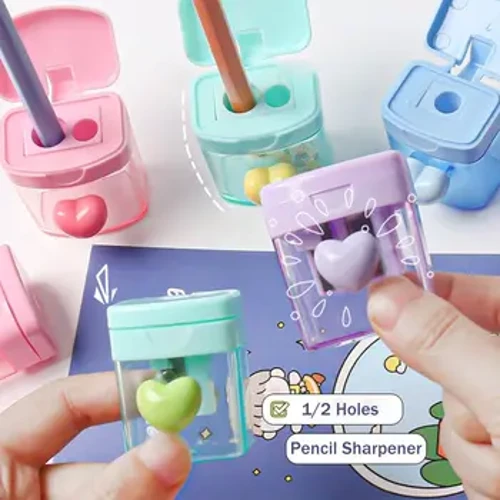 1/2 Lubang Alat Asah Pensil Sketsa Sederhana dengan Penutup Pemotong Pensil Menulis Rautan Pensil Gambar Anak Laki-laki Anak Perempuan