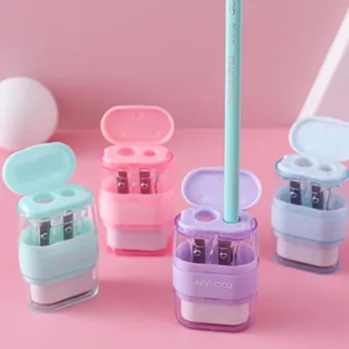 1PC Mpya 2 kati ya 1 Penseli Sharpener na Vifutio vya Vifaa vya Mwanafunzi vya Vifaa vya Kuandikia vya Wanafunzi Zawadi Zawadi ya Penseli Vikali