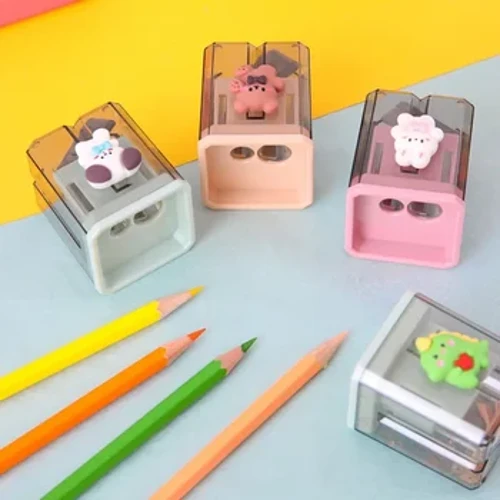 1PC Poill Dúbailte Géaróir Peann luaidhe Makeup Peann luaidhe Mac Léinn Cruthaitheach Gleoite Cartún Sharpener do Sholáthar Scoile Oifige