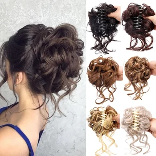 Synthetischer Haarknoten mit Klammer, lockige Haarbänder, unordentlicher Dutt, Haarteil für Frauen, Haargummi, natürliches Clip-On-Haar, falsches falsches Haar