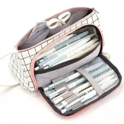 Stationär Pen Stockage Bag Pen Bläistëft Sak Multi Layer grouss Kapazitéit Kosmetesch Rees Stockage Bag Einfach Plaid Bläistëft Case