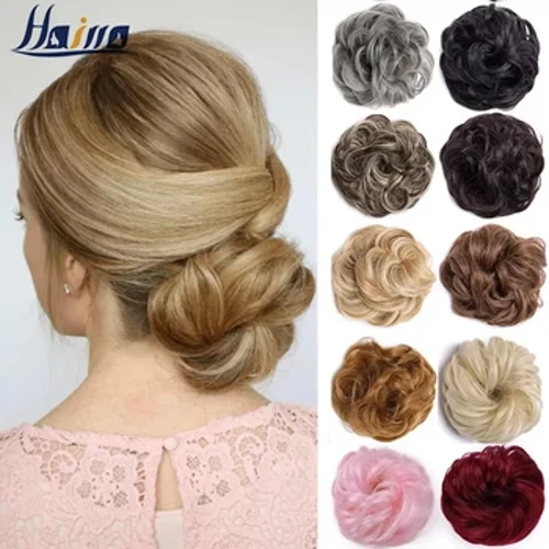 HAIRRO Synthetische Elastisch Haar Chouchou Krullend Chignons Haar Touw Natuurlijke Nep Knot Krullend Clip in Haar Paardenstaarten Extensions