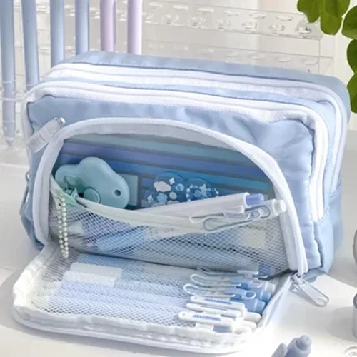 Ice bluu kubwa uwezo penseli begi aesthetic kesi ya shule msichana Korea stationery stationary begi begi kesi wanafunzi vifaa vya shule vifaa vya vifaa vya shule vifaa vya shule vifaa vya shule