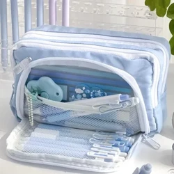 Ice bluu kubwa uwezo penseli begi aesthetic kesi ya shule msichana Korea stationery stationary begi begi kesi wanafunzi vifaa vya shule vifaa vya vifaa vya shule vifaa vya shule vifaa vya shule