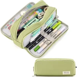Kawaii etui met grote capaciteit, 3 compartimenten, pennenzak, dubbele zijopening, organisator voor studentbenodigdheden, schoolbenodigdheden