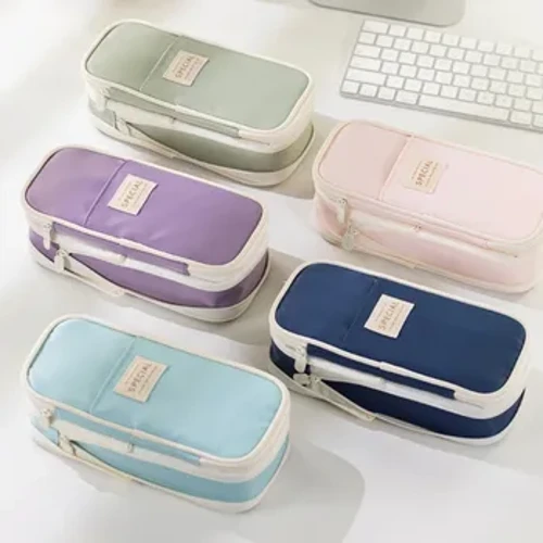 Angoo Kawaii piórnik Macaron kolorowe płótno śliczny duży piórnik pudełko na długopisy torba do przechowywania przybory szkolne dla uczniów artykuły papiernicze
