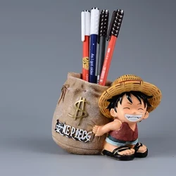 Anime One Piece Luffy Resin Kantor Pena Pemegang Koleksi Monkey D Luffy 10 Cm Meja Pensil Pot Pemegang Action Figure Kantor
