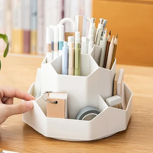 Desktop Stationery Organizer 9 Slots Stationery Storage Box 360 Grad Rotéierend Cute Bläistëft Cup Pot fir Stationery Supplies