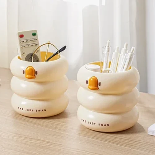 Cute Kartun Round Pencil Holder Meja Kantor Pen Pot Cup Case Wadah Organizer Awet Pencil Case