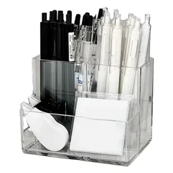 Suporte de lápis acrílico transparente, copo de lápis, escova, com 4 compartimentos, recipiente de caneta acrílica transparente, organizador de papelaria