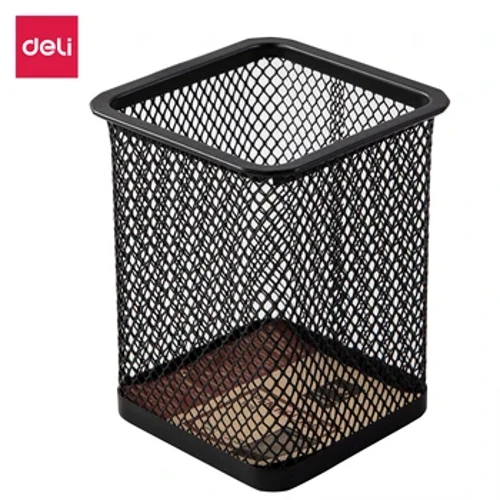 Deli Black Pen Holder Kontor Skrivebordsæske Metal Mesh Firkantet Pen Pot Stationery Organizer Holdbart Penalhus Skole Kontorartikler