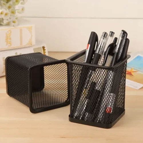 Hộp đựng bút chì Bàn văn phòng Lưới kim loại Vuông Hộp đựng bút Hộp đựng văn phòng phẩm Hộp đựng đồ tổ chức Hộp đựng bút chì bền màu đen