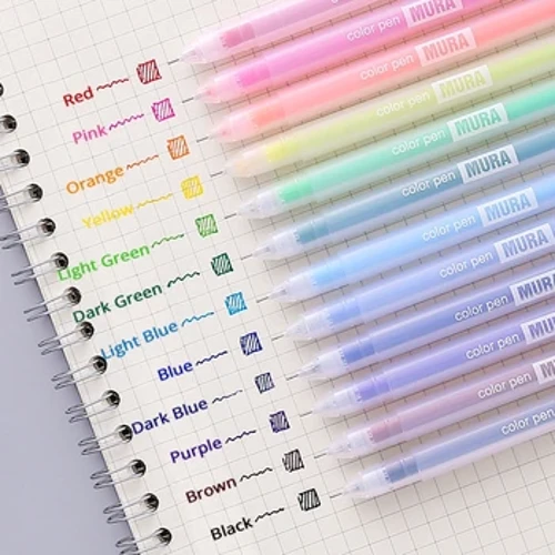 12 Peann Kawaii Macaron Dath 12 Phinn Glóthach Daite Socraigh Peann gránbhiorach 0.5 mm le haghaidh Soláthairtí Scoile Páipéarachas Seapáinis gleoite Irisleabhar