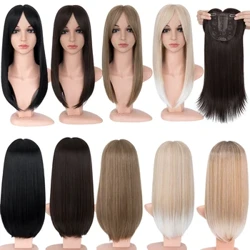 Toppers Gwallt Benehair i Ferched 18'' Gwallt Topper Striaght gyda Bangs ar gyfer Teneuo Gwallt Darnau Gwallt Synthetig Bangs Estyniad Gwallt
