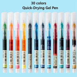 30-farbiges Gelstift-Set, 0,5 mm, Schwarz/Blau, für Schule und Büro, gerader flüssiger Tintenroller, Rollkugelschreiber, Kawaii-Schreibwaren