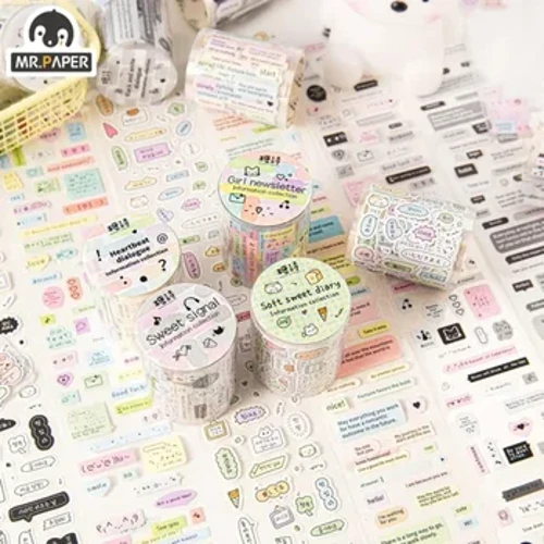 Mr. Paper 6 Style Cartoon Cute Pattern Waste Discharge Tape Korean Guka Handbook Material Klistermärke Söta stationära förnödenheter