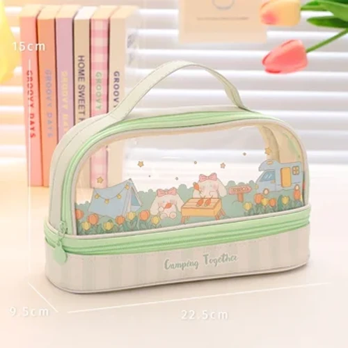 Astuccio per matite Kawaii Astuccio per penne a doppio strato di grande capacità Scatola portatile per cartoni animati Forniture per studenti scolastici Organizzatore di cancelleria