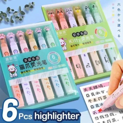 6 ชิ้น/เซ็ตปากกาเน้นข้อความสีเครื่องหมายปลายคู่พาสเทลเรืองแสงชุดปากกา Kawaii น่ารักเครื่องเขียนอุปกรณ์สำนักงานโรงเรียน