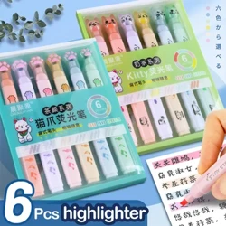 6 Pcs/set Pena Stabilo Warna Spidol Double End Pastel Neon Set Kawaii Pulpen Lucu Stationary Perlengkapan Kantor Sekolah