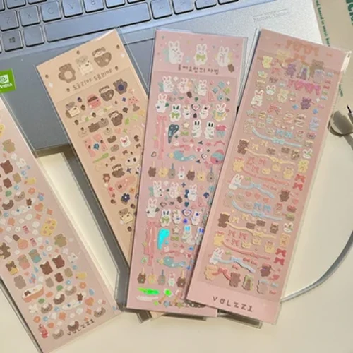 1Pc koreański popularny kreskówka króliczek niedźwiedź laserowa naklejka Scrapbooking Stick materiał do majsterkowania stacjonarne kawaii artystyczne materiały dekoracyjne