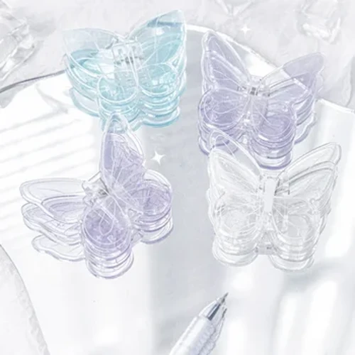 Clip per raccoglitore di graffette in acrilico trasparente, clip di farfalla carina, clip fissa per appunti, porta biglietti, morsetto, organizzatore, materiale scolastico