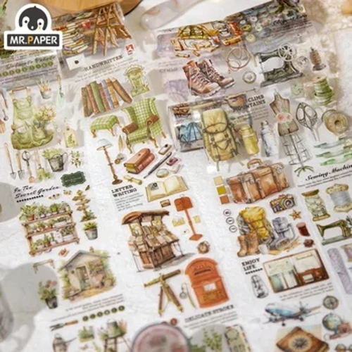 Mr. Paper 6 Style Retro Life Item Pattern PET Tape Handbook Circular Sticker Nā lako paʻa ʻoluʻolu