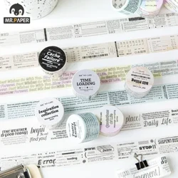 Mr. Paper 6 Style, vielseitiges Text-Washi-Klebeband, grundlegendes Handbuchmaterial, DIY-Rundaufkleber, süße Schreibwaren