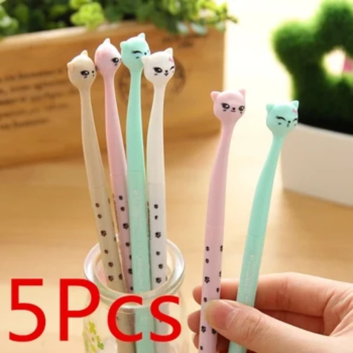 5 PZ Kolore anitzeko animalia polita Katu ederra Kitty Boligrafoa Geldiko Haur Ikasleak 5 pz