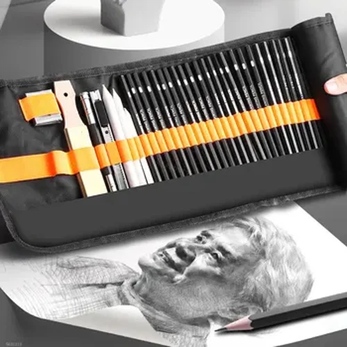 27/38/47pcs Sketch Pencils Setha Roll Up Canvas Wrap Sketching Isikhwama Sepensela Art Drawing Supplies of Charcoals Kneaded Irabha