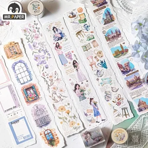 Mr. Paper Travel Scenery Retro Tape Art Character Flowers ʻoki manuahi Handbook DIY Decorative Stickers Stationary 6 Style