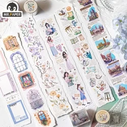 Mr. Paper, Reiselandschaft, Retro-Klebeband, Kunst, Charakter, Blumen, frei schneidendes Handbuch, DIY, dekorative Aufkleber, Schreibwaren, 6 Stile