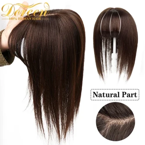 Doreen 13*13cm 8 "12" Pele Do Couro Cabeludo Topper Pedaço de Cabelo com Franja 100% Real Remy Natural Cabelo Humano Topper para Mulheres com Cabelo Fino
