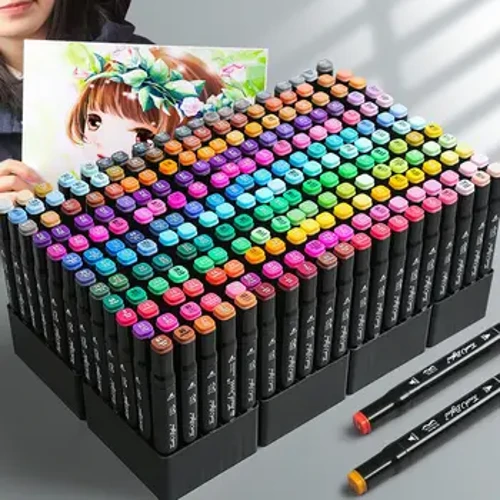 Doppelkopf Marker Set Bescht Faarf Markéierer Zeechnen Alkohol Marker Ueleg Skizzen Zeechnen Ästhetesch Schoulmaterial Briefpapier
