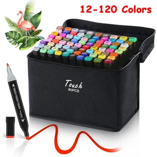 120/80/60/48/40/36/30/24/12/เครื่องหมายสีพร้อมปลายคู่สำหรับการวาดภาพระบายสี Sketch Marker วาดการออกแบบการ์ตูนสำหรับคนรักศิลปะ