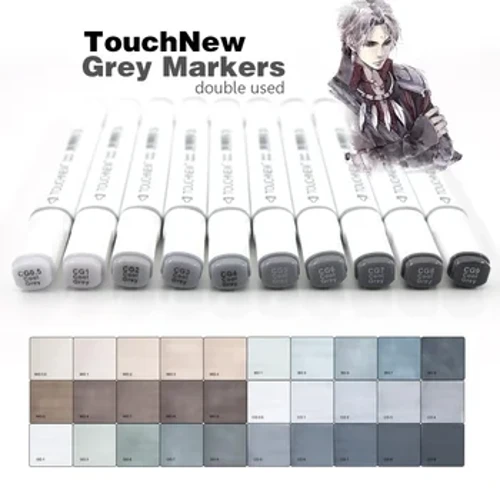 Marker Pen 12/30 Faarwen Grey Faarwen Konscht Marker Double-Tip Skizz Markéierer Alkohol baséiert Tënt Téin Art Supplies