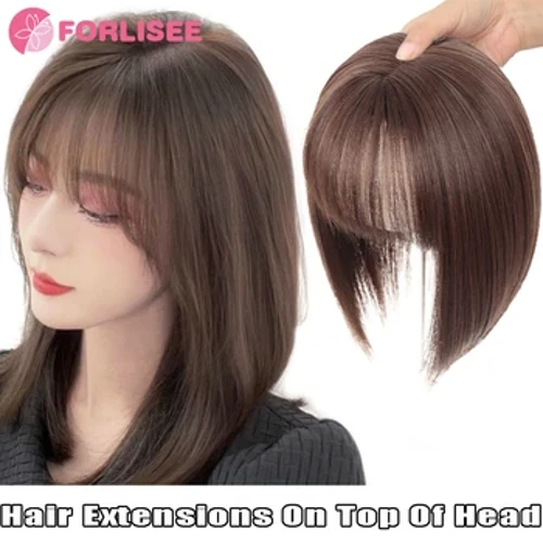 FORLISEE Parrucca da donna Pezzo di capelli da donna Frangia francese 3D Naturalmente soffice e leggera Copre perfettamente i capelli bianchi