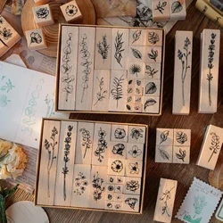 Yoofun 30 pz/set Piante Naturali Foglia Fiore Timbro di Legno Set Collage Spazzatura Ufficiale Scrapbooking Card Making Francobolli Standard