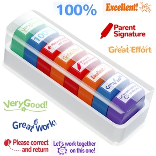 8 Léierpersonal Timberen Automatesch Tëntstempel fir Klassesall Léierpersonal Spaass Personaliséiert Léierpersonal Stempel fir Gradéiert Büro Léiermaterial