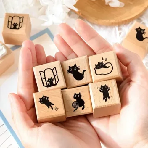 Ξύλινες σφραγίδες από καουτσούκ Cat Design Wooden Mounted Rubber Stamp For DIY Crafting Scrapbook Painting Letters Diary Diary Creating