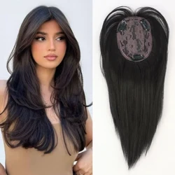 Extensions de cheveux synthétiques lisses à 3 Clips, postiche noire brune pour femmes, Extensions de cheveux avec frange