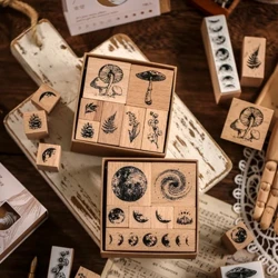 Yoofun 7 adet/takım Vintage Bitkiler Ayın Evreleri Standart Ahşap Damga Ahşap Kauçuk Pullar Scrapbooking Kırtasiye DIY Zanaat