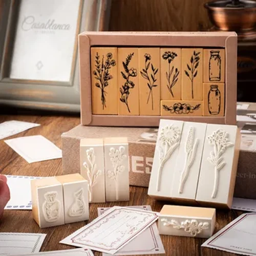 Retro Lotus Wood Set Seal Plant Vase Handbook DIY Photo Album Diary Diary Stamp Assorted Stamp
