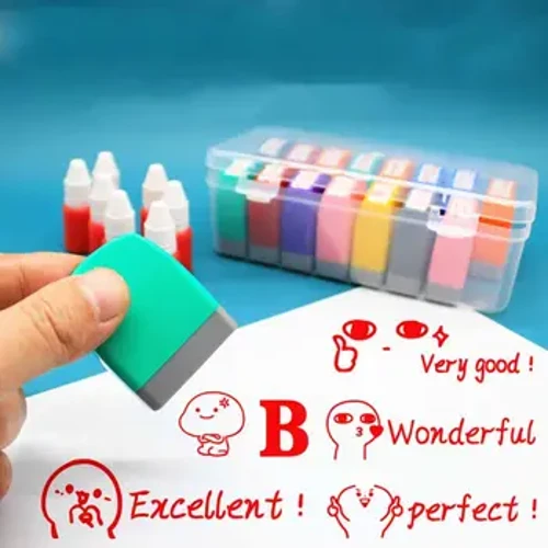 Tampon d'encouragement auto-encreur, tampon de commentaire en anglais, outil d'enseignement, tampon de récompense de chapitre photosensible en anglais, jouet cadeau pour enfants